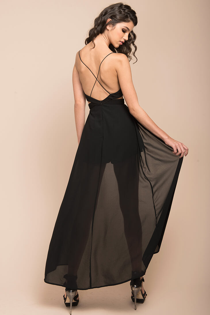 Trista Cut Out Maxi Romper Black by Selfie Leslie