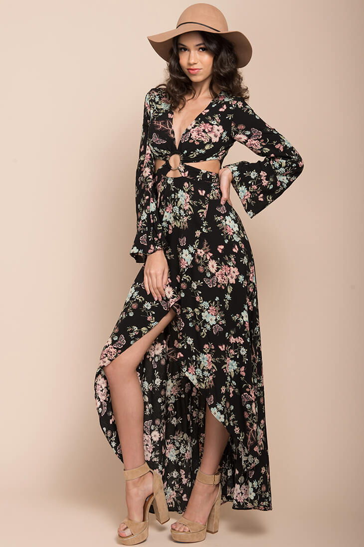 Havana High Slit Maxi Dress Black by Selfie Leslie