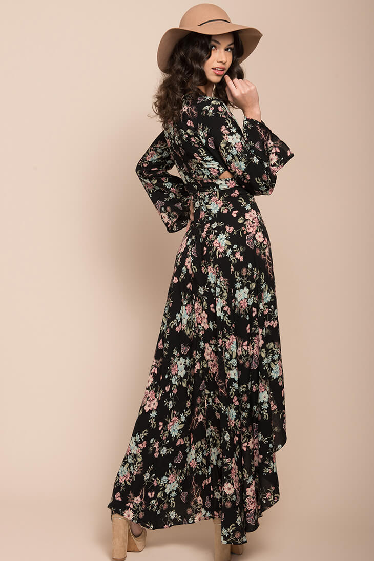 Havana High Slit Maxi Dress Black by Selfie Leslie
