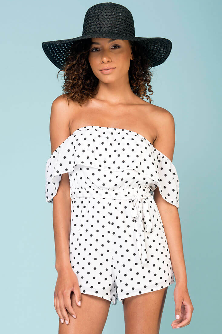 Wynter Casual Romper White With Black Polka Dots by Selfie Leslie