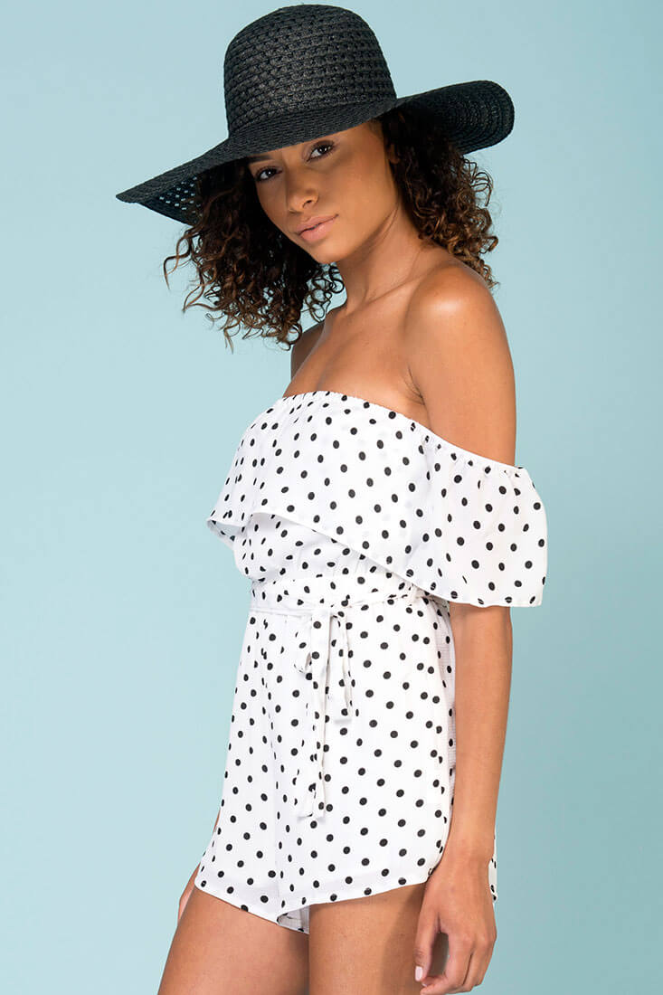 Wynter Casual Romper White With Black Polka Dots by Selfie Leslie