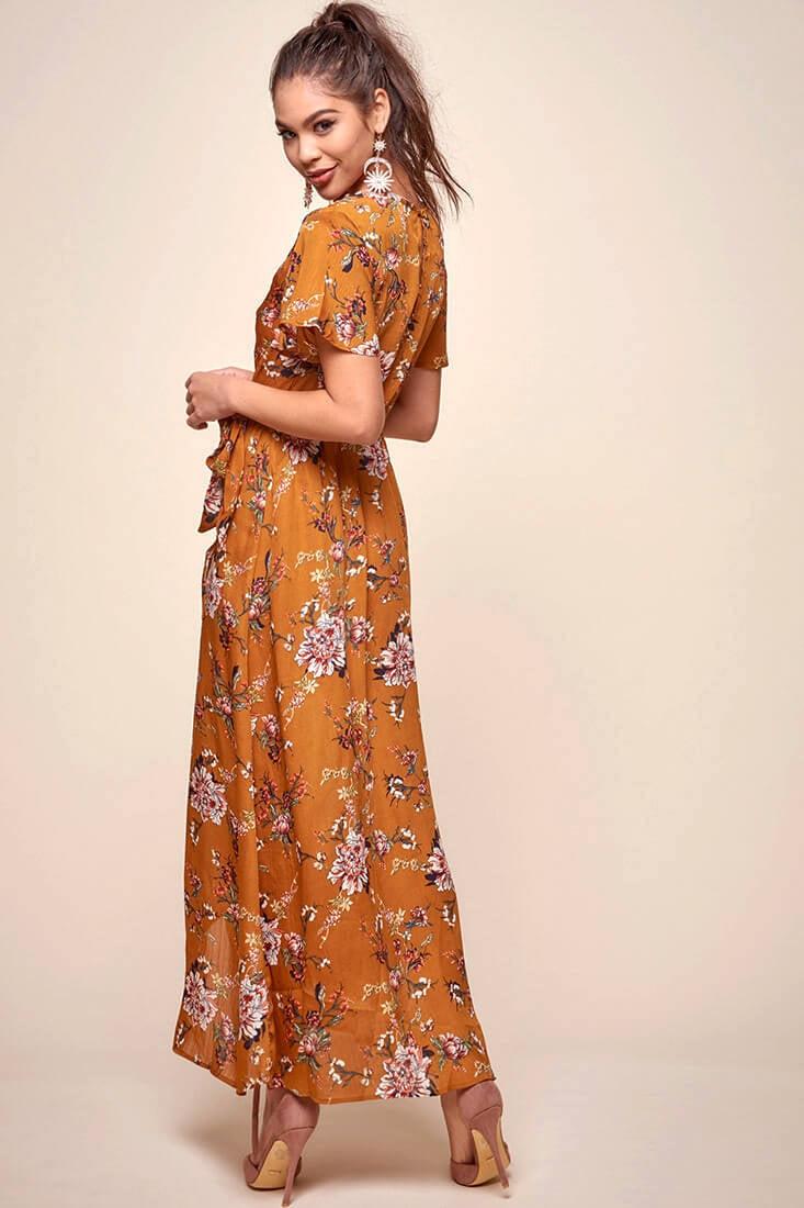 Cheri Floral Wrap Maxi Dress Mustard by Selfie Leslie