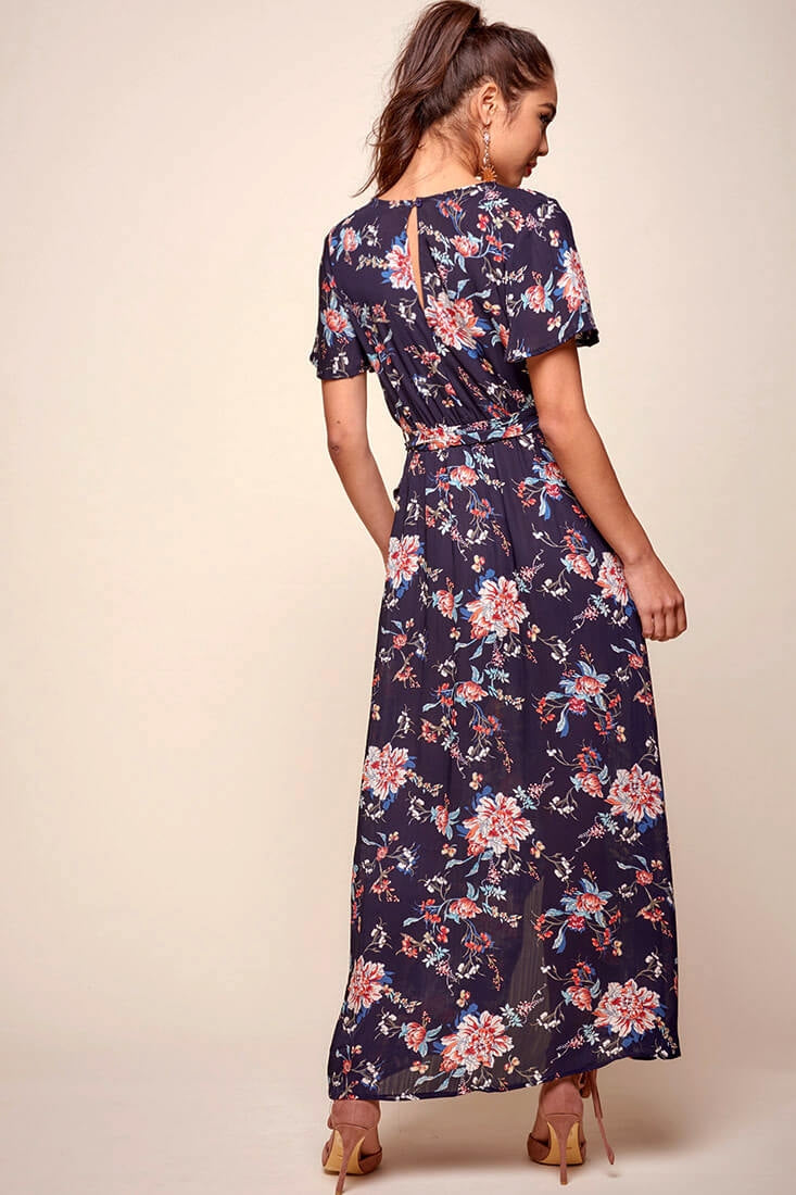 Cheri Floral Wrap Maxi Dress Navy by Selfie Leslie