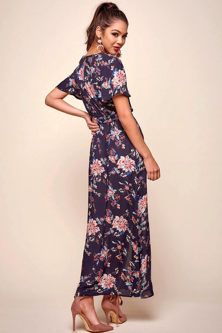 Cheri Floral Wrap Maxi Dress Navy by Selfie Leslie