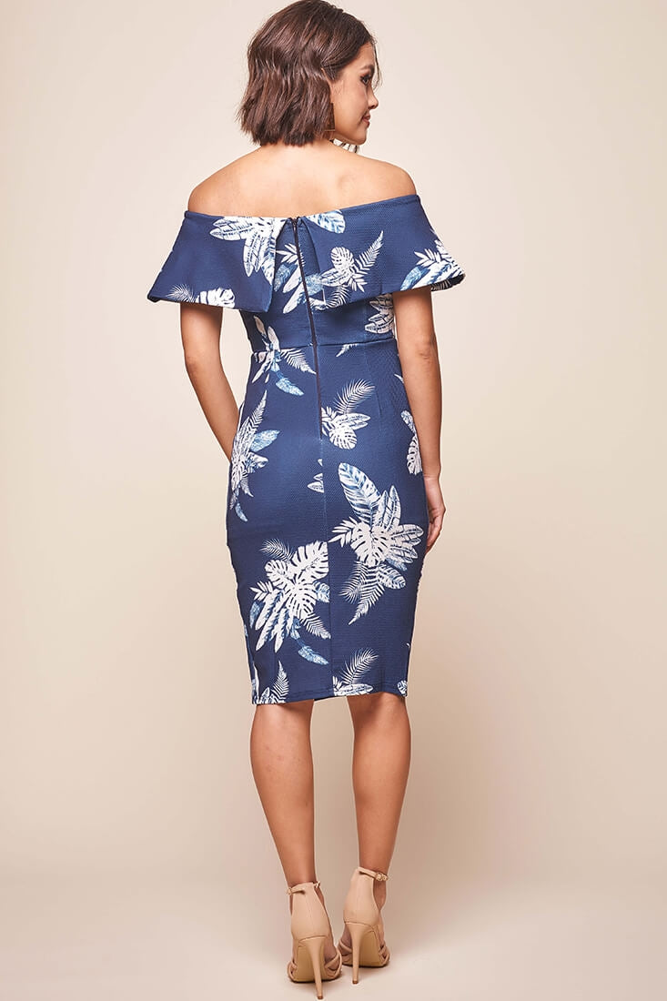 Alina Tiered Off Shoulder Dress Navy by Selfie Leslie