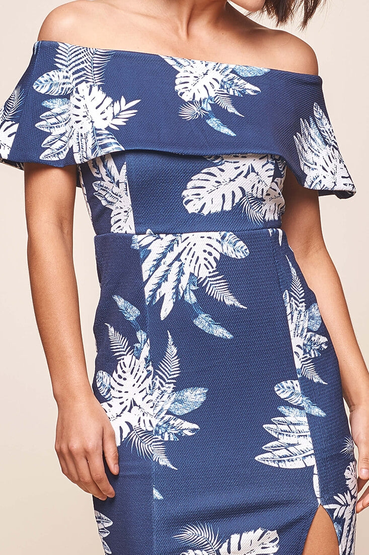 Alina Tiered Off Shoulder Dress Navy by Selfie Leslie