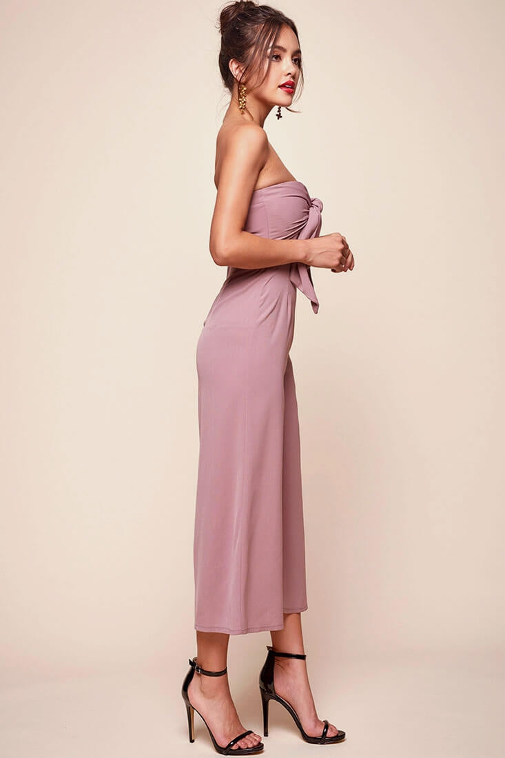 Khloe Bow Tie Wide Leg Jumpsuit Dusty Pink by Selfie Leslie