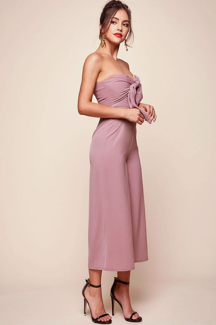 Khloe Bow Tie Wide Leg Jumpsuit Dusty Pink by Selfie Leslie
