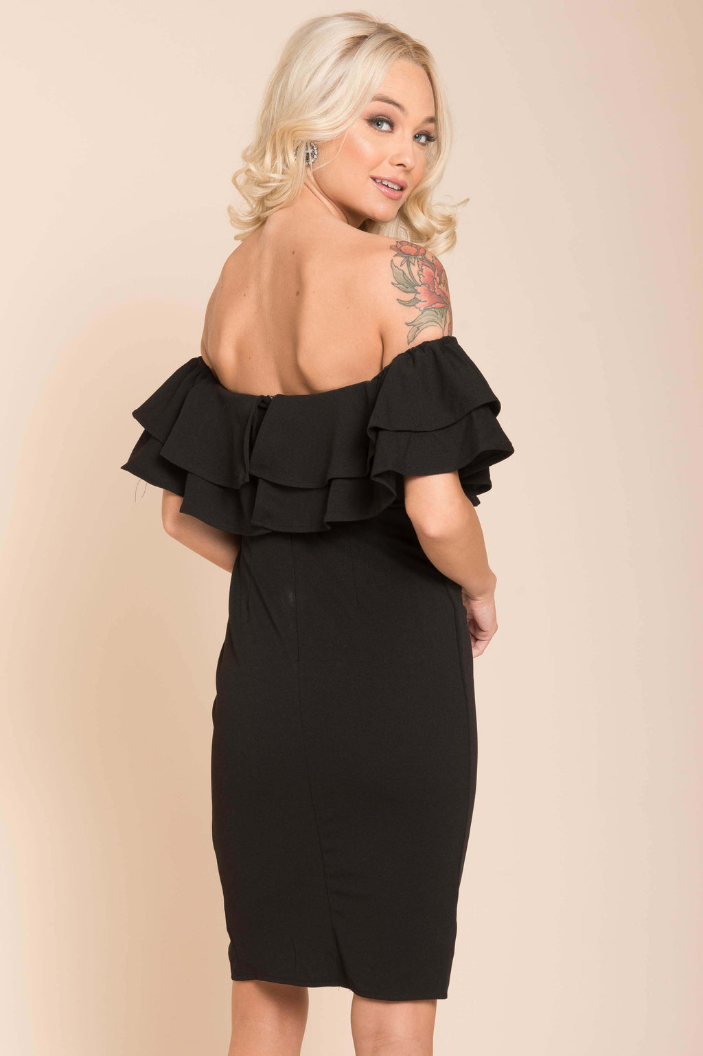 Manilla Ruffle Bodycon Dress Black by Selfie Leslie
