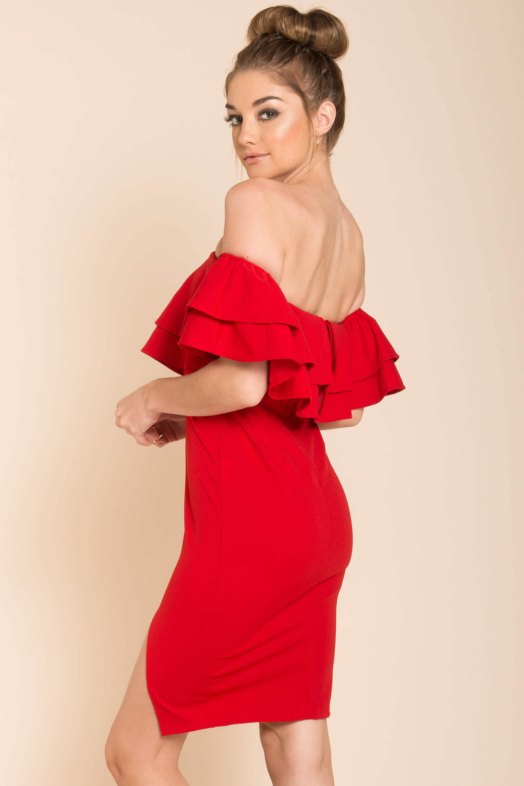 Manilla Ruffle Bodycon Dress Red by Selfie Leslie