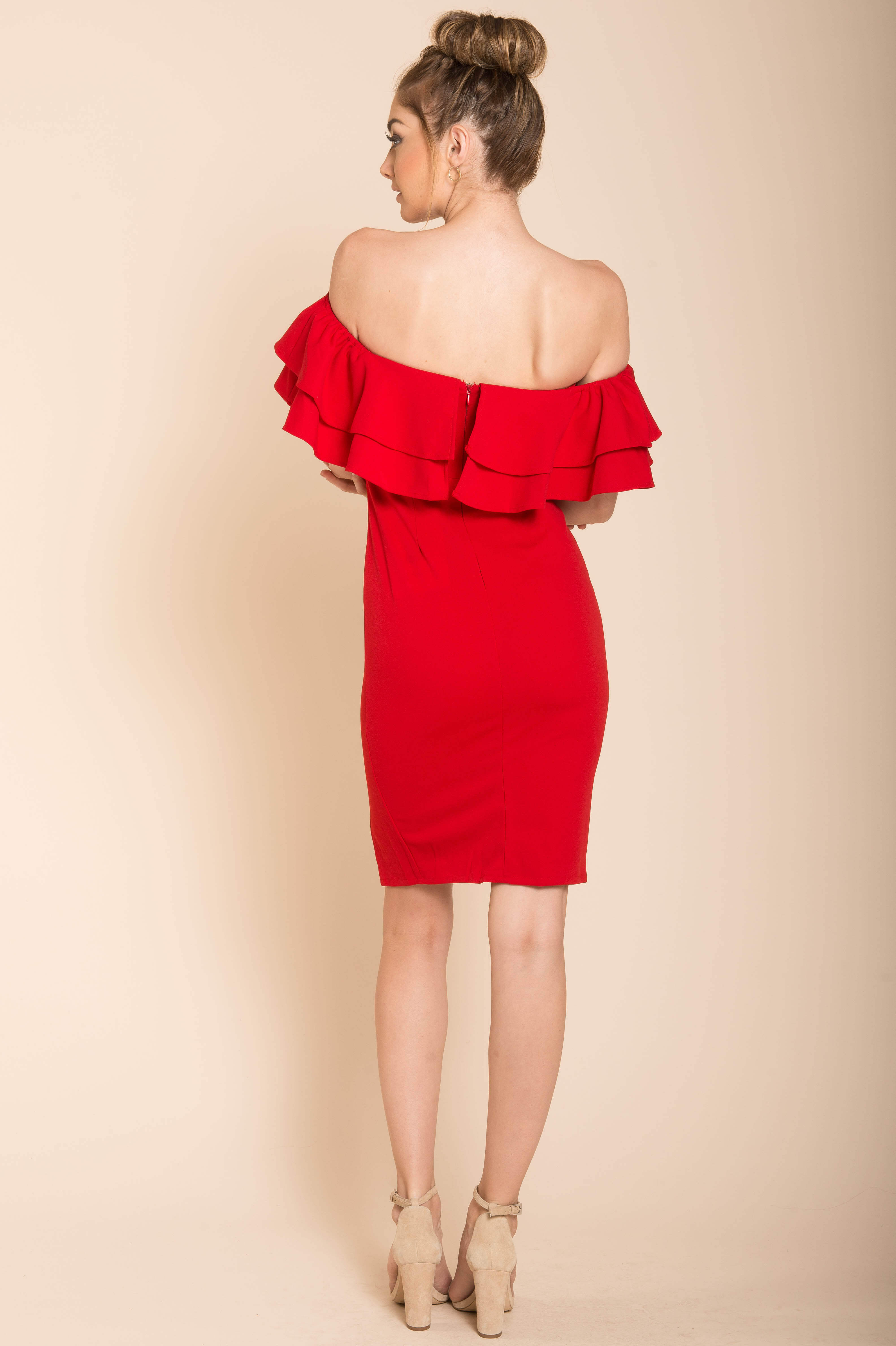 Manilla Ruffle Bodycon Dress Red by Selfie Leslie