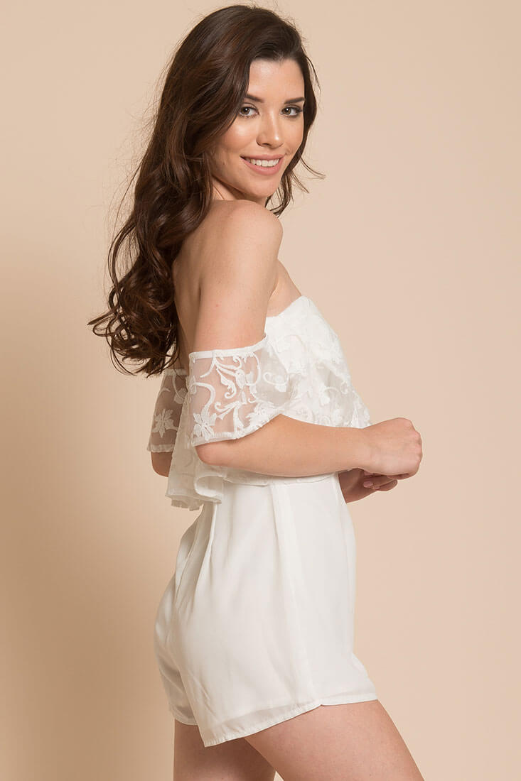 Adeline Lace Open Back Club Party Romper White by Selfie Leslie