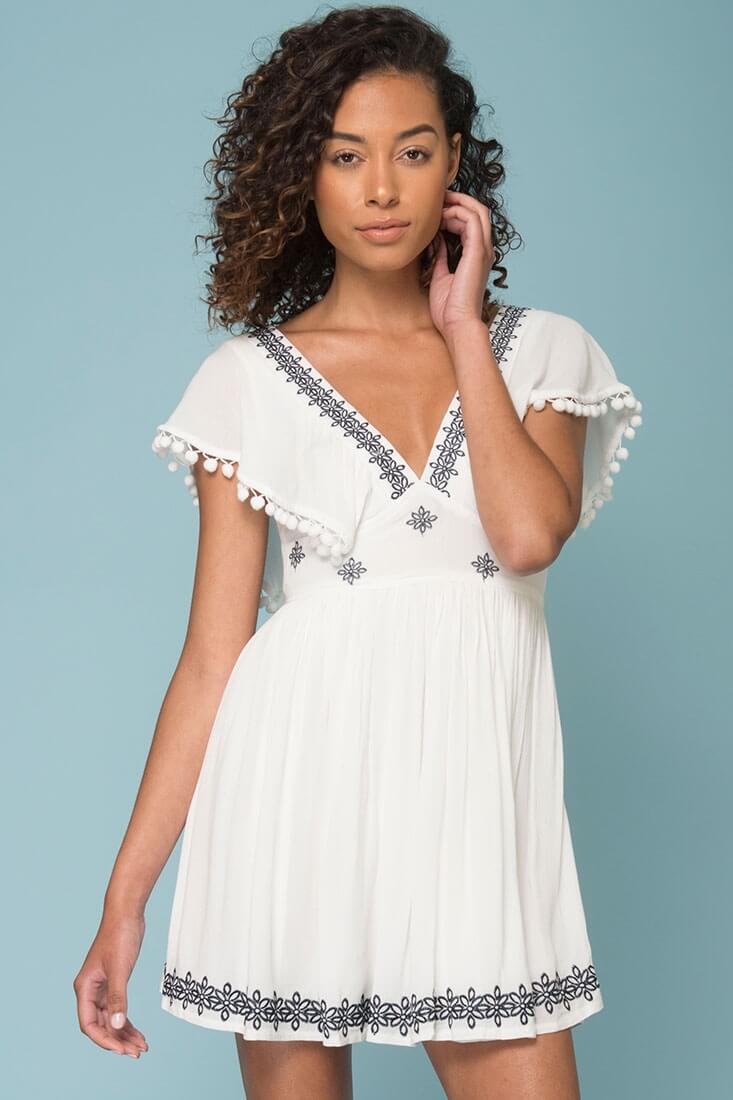Alexis Pom Pom Dress White by Selfie Leslie
