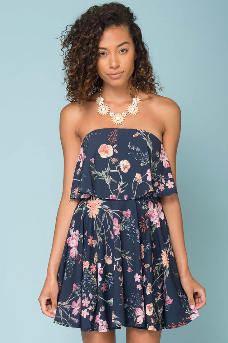 Jemma Floral Going Out Dress Navy by Selfie Leslie