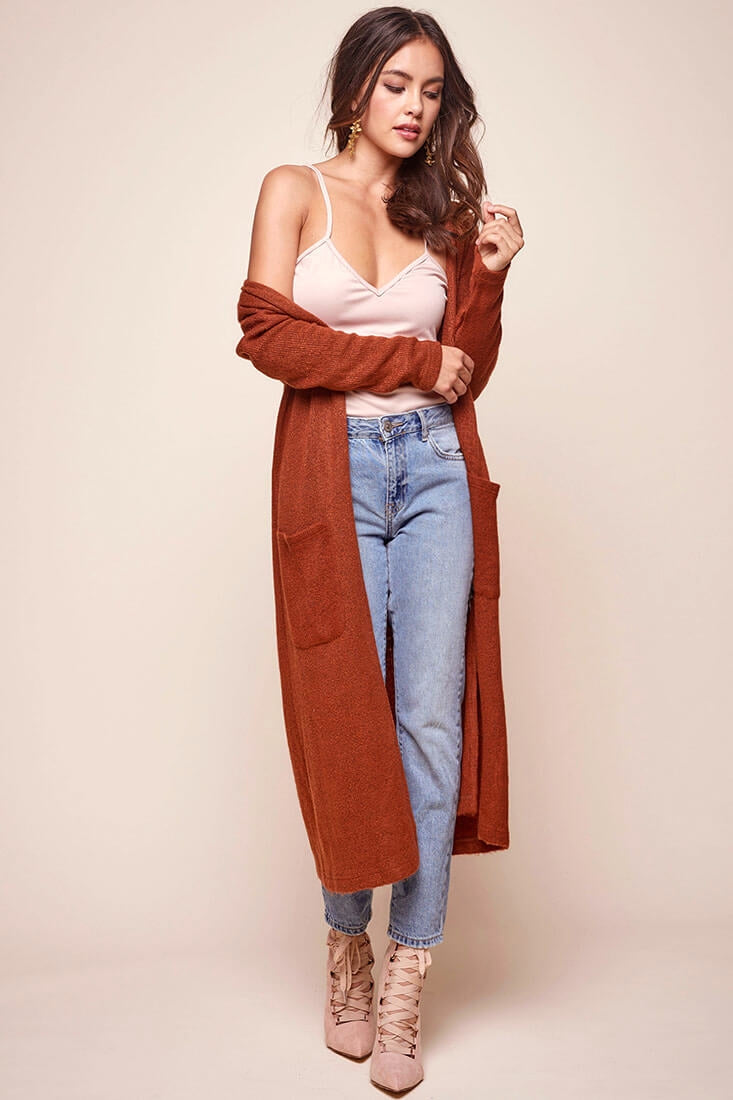 Brookhaven Cafe Long Sleeved Cardigan Rust by Selfie Leslie
