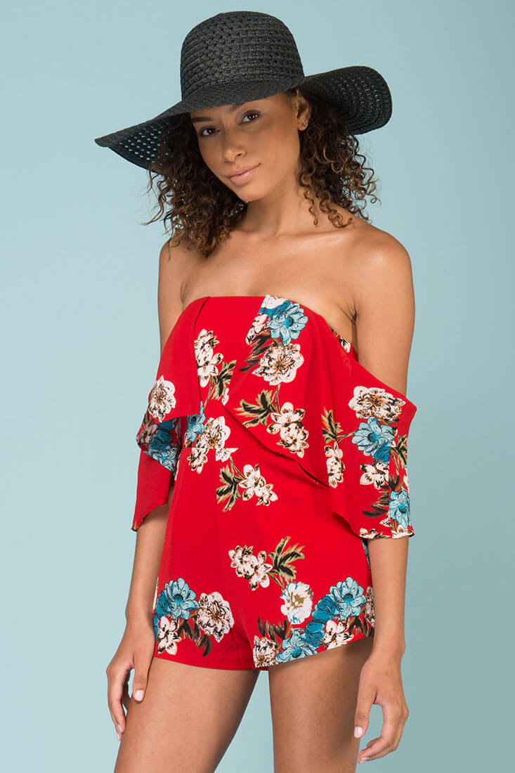 Dixie Floral Print Romper Red by Selfie Leslie