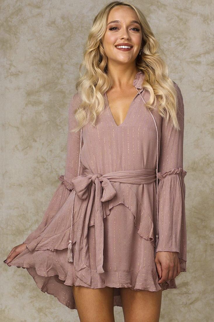 Dhillon Ruffled Waist Tie Mini Dress Mocha by Selfie Leslie