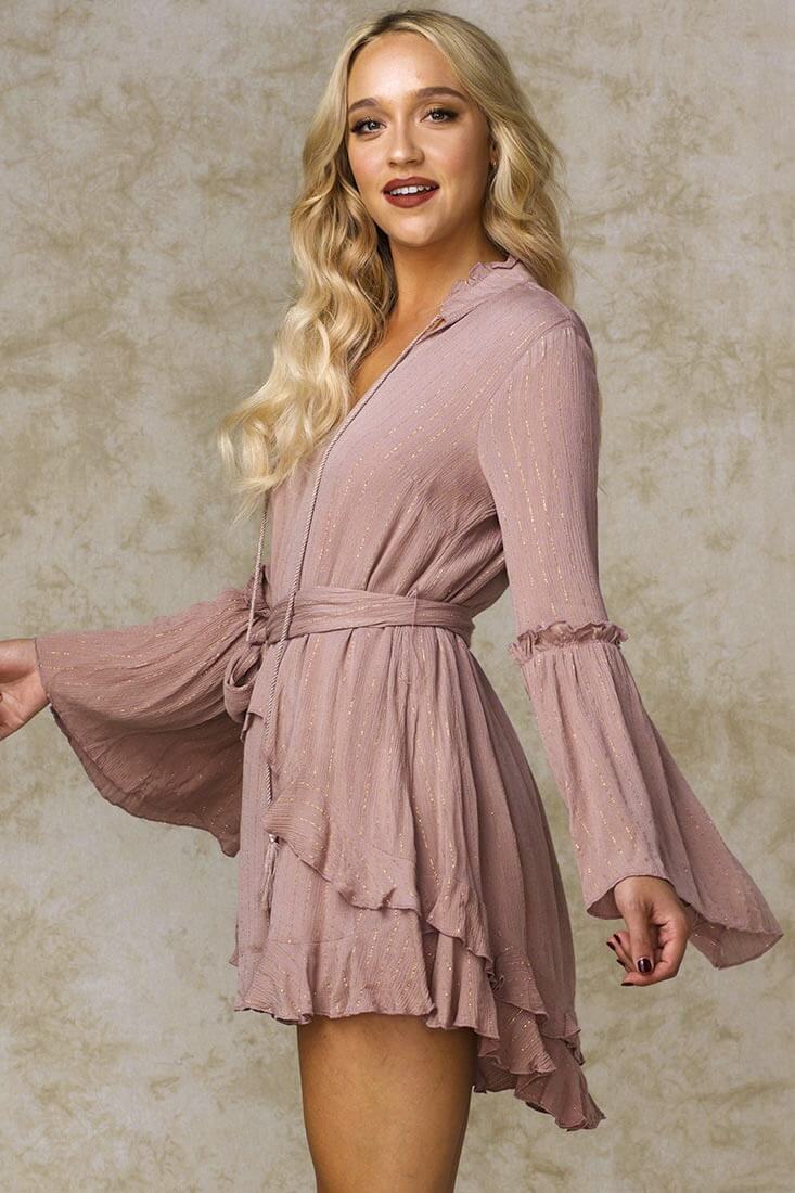 Dhillon Ruffled Waist Tie Mini Dress Mocha by Selfie Leslie