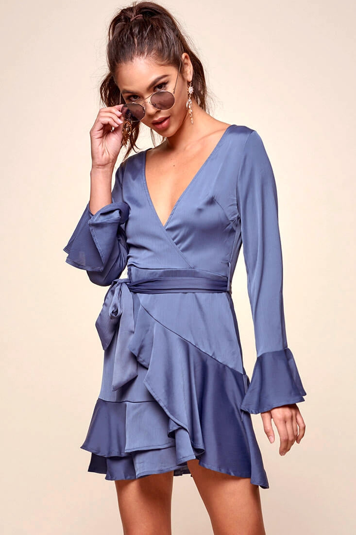 Khandi Peek-a-Boo Back Wrap Dress Midnight Blue by Selfie Leslie