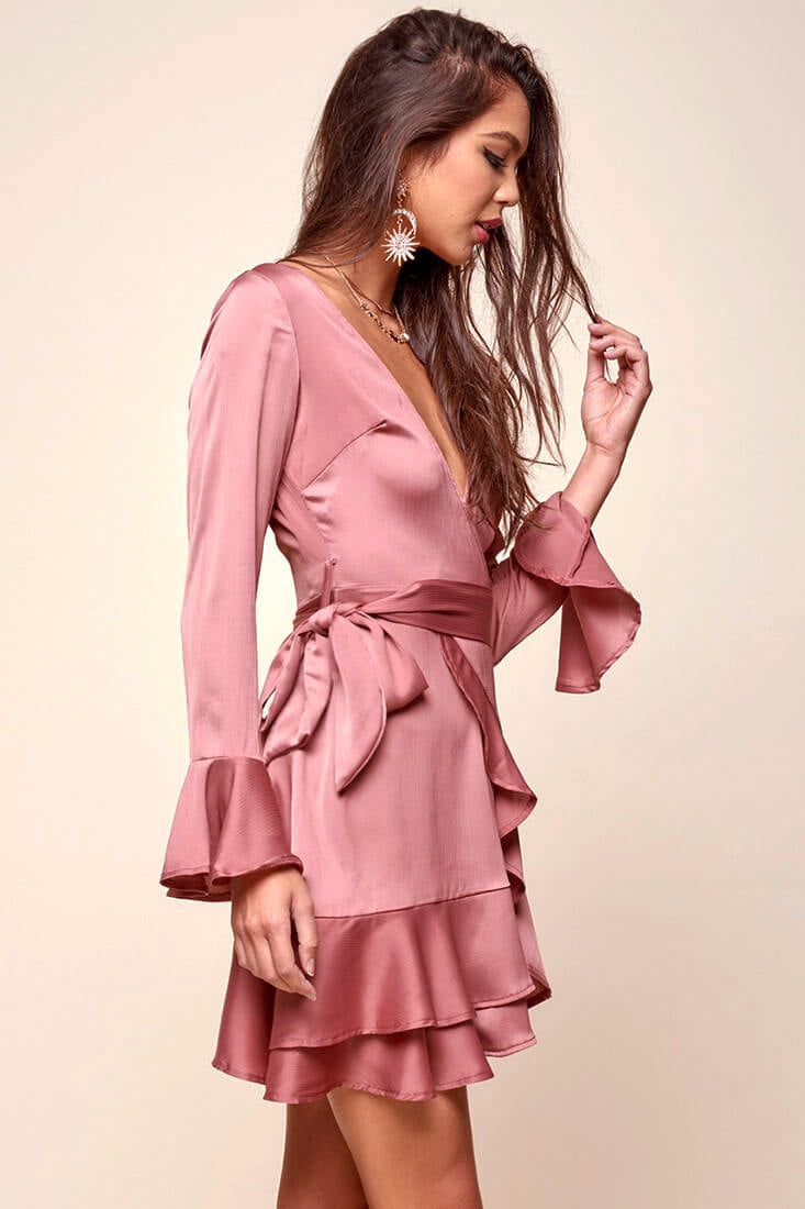 Khandi Peek-a-Boo Back Wrap Dress Midnight Rose by Selfie Leslie