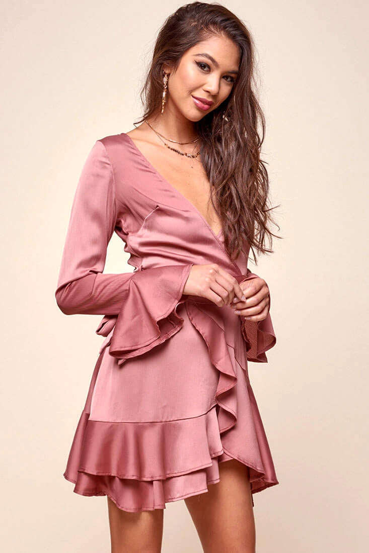 Khandi Peek-a-Boo Back Wrap Dress Midnight Rose by Selfie Leslie