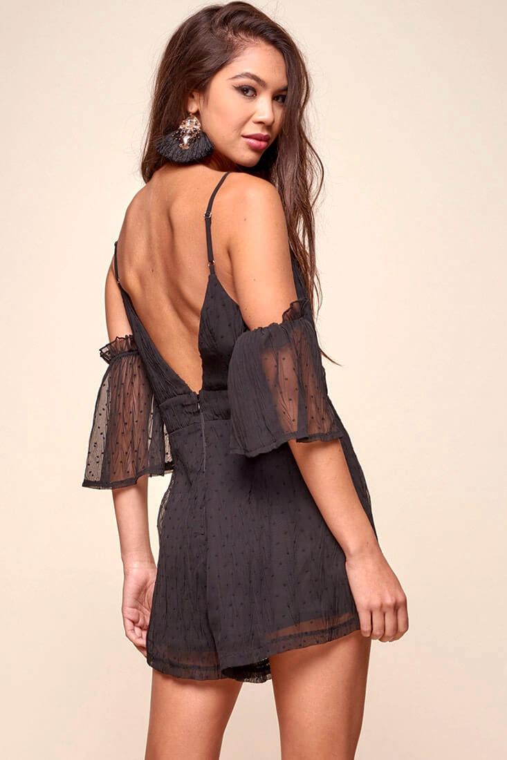 Souza Sheer Overlay Textured Romper Black by Selfie Leslie