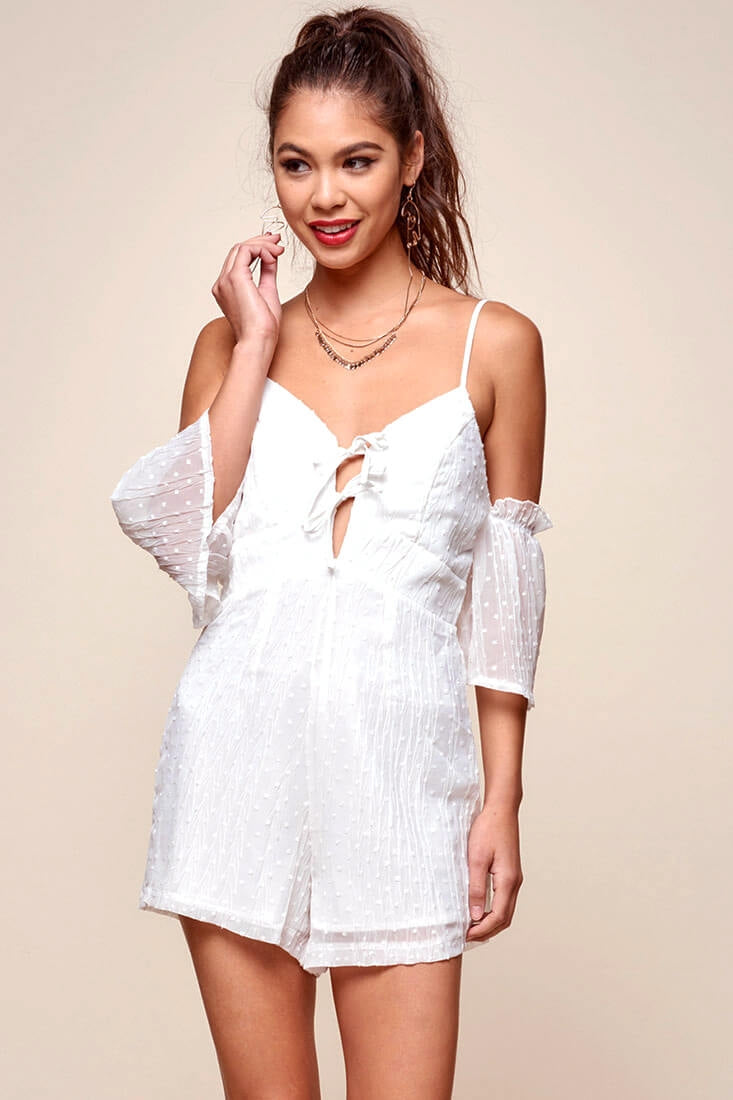 Souza Sheer Overlay Textured Romper White by Selfie Leslie