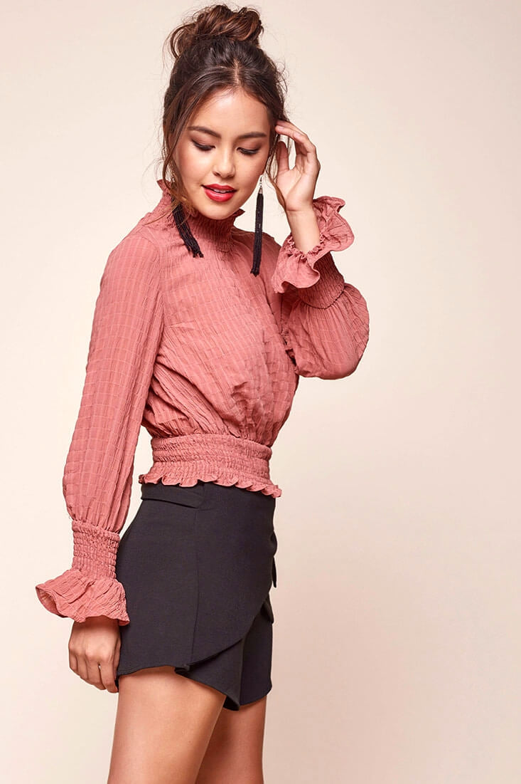 Nicole Cropped Puffy Top Rose by Selfie Leslie