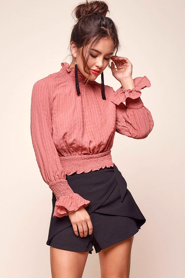 Nicole Cropped Puffy Top Rose by Selfie Leslie