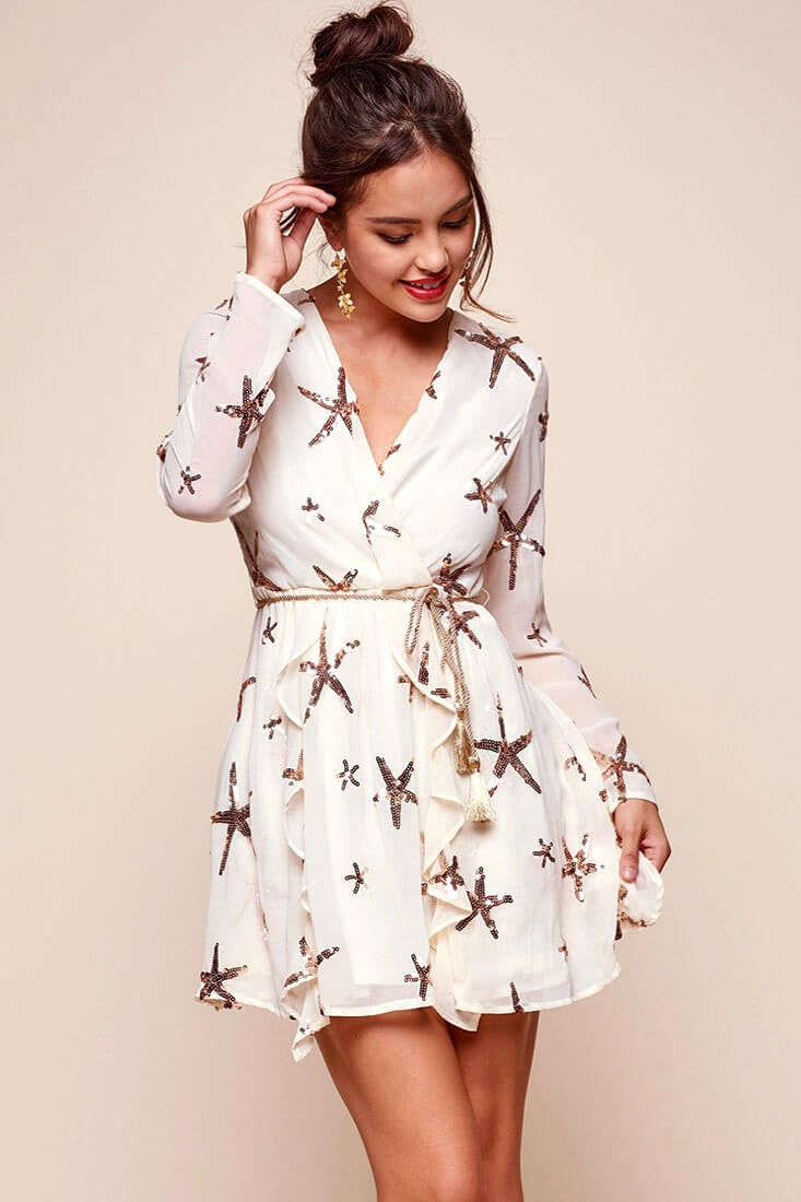 Riley Star Wrap Dress Beige by Selfie Leslie