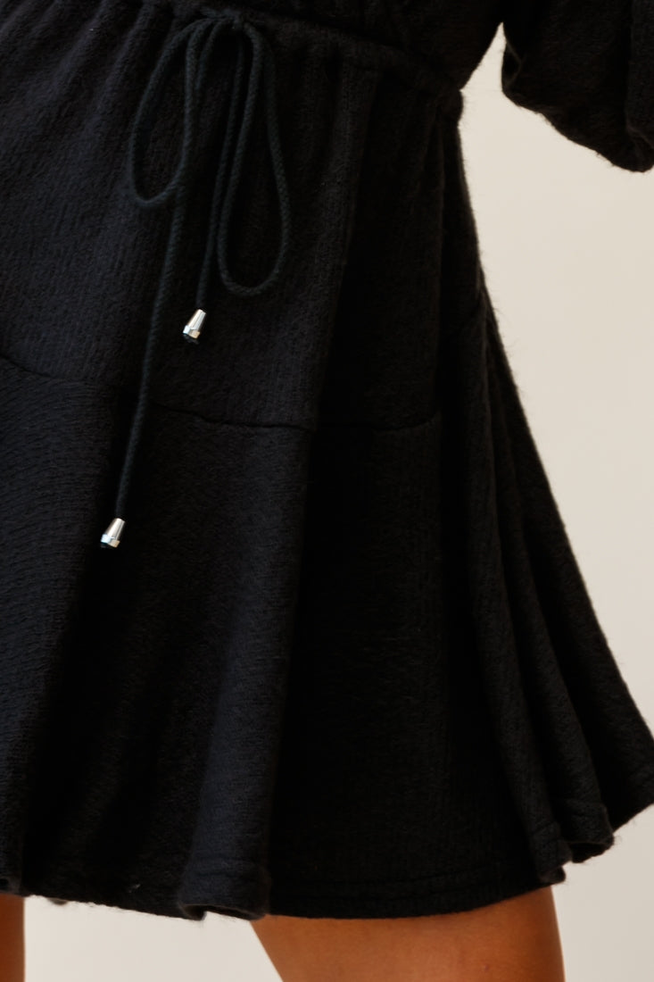 Annalise Long Sleeve Drawstring Knit Dress Black by Selfie Leslie