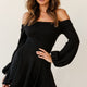 Morais Puff Sleeve Off the Shoulder Fit and Flare Sweater Dress Black