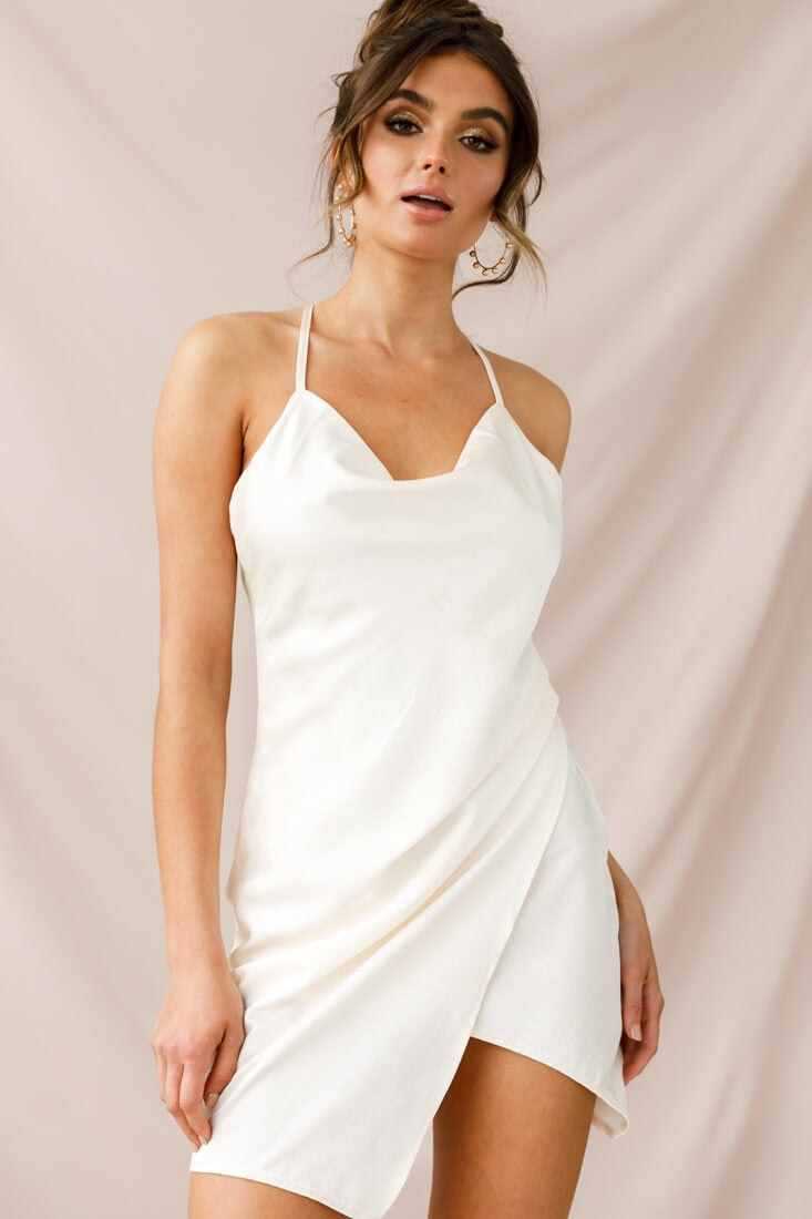 Hey Girl Cowl Neck Wrap Front Dress White by Selfie Leslie