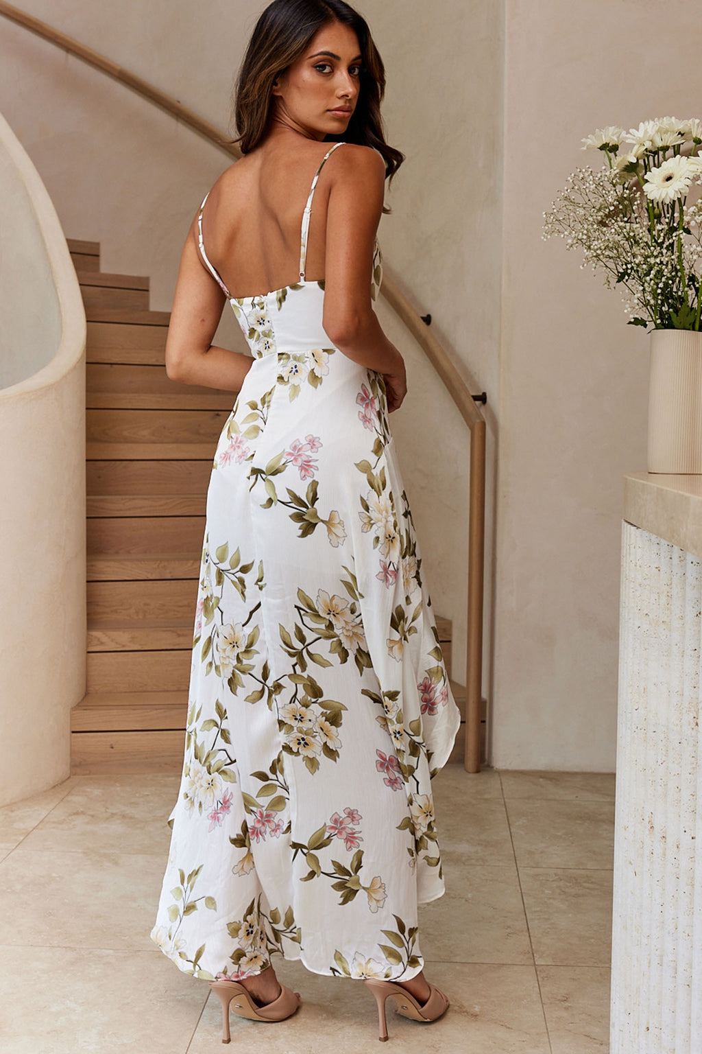 Imelda V-Neckline High-Low Hem Dress White by Selfie Leslie