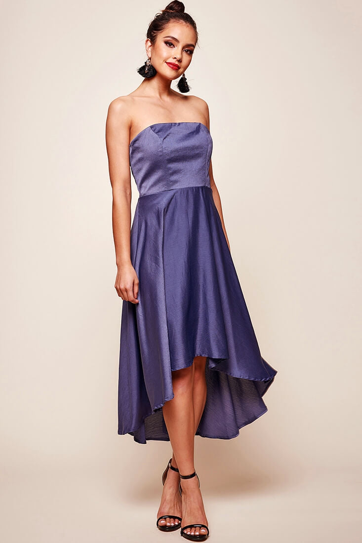 Shop the Mia Strapless A-Line Midi Dress Midnight Blue | Selfie Leslie
