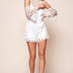 Marsei Lace Mesh Overlay Off the Shoulder High Neck Romper White
