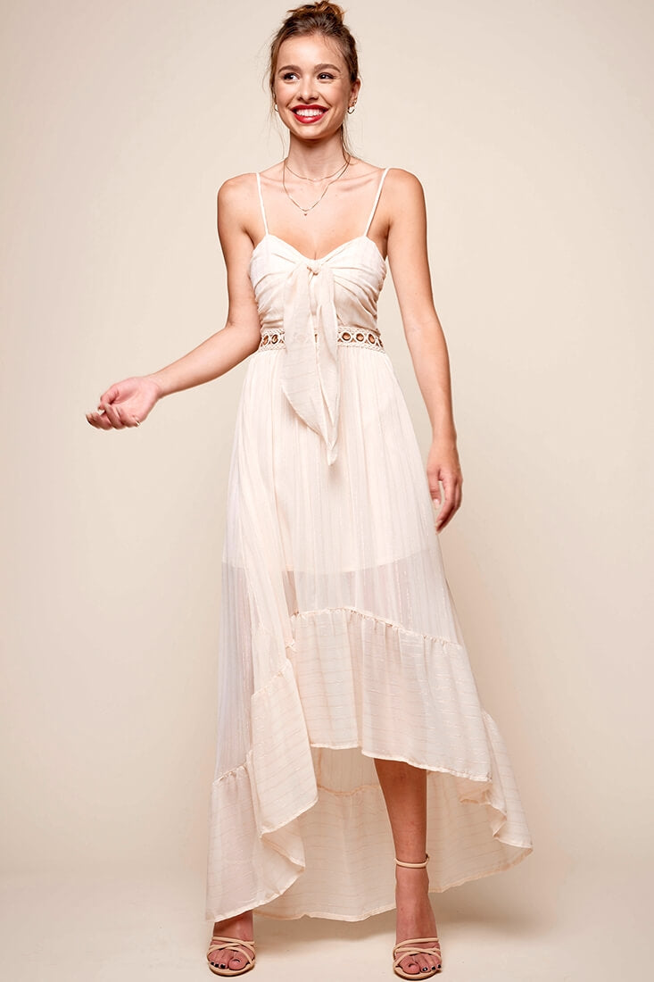 Riviera High-Low Hem Dress Beige by Selfie Leslie