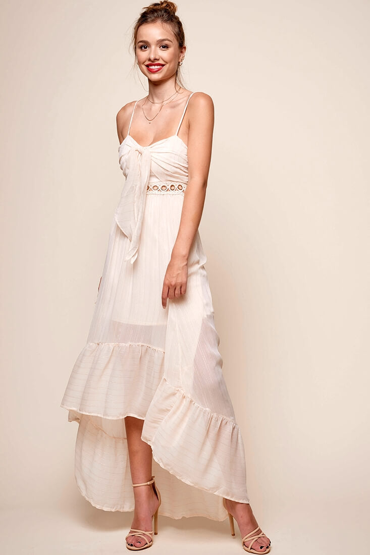 Riviera High-Low Hem Dress Beige by Selfie Leslie