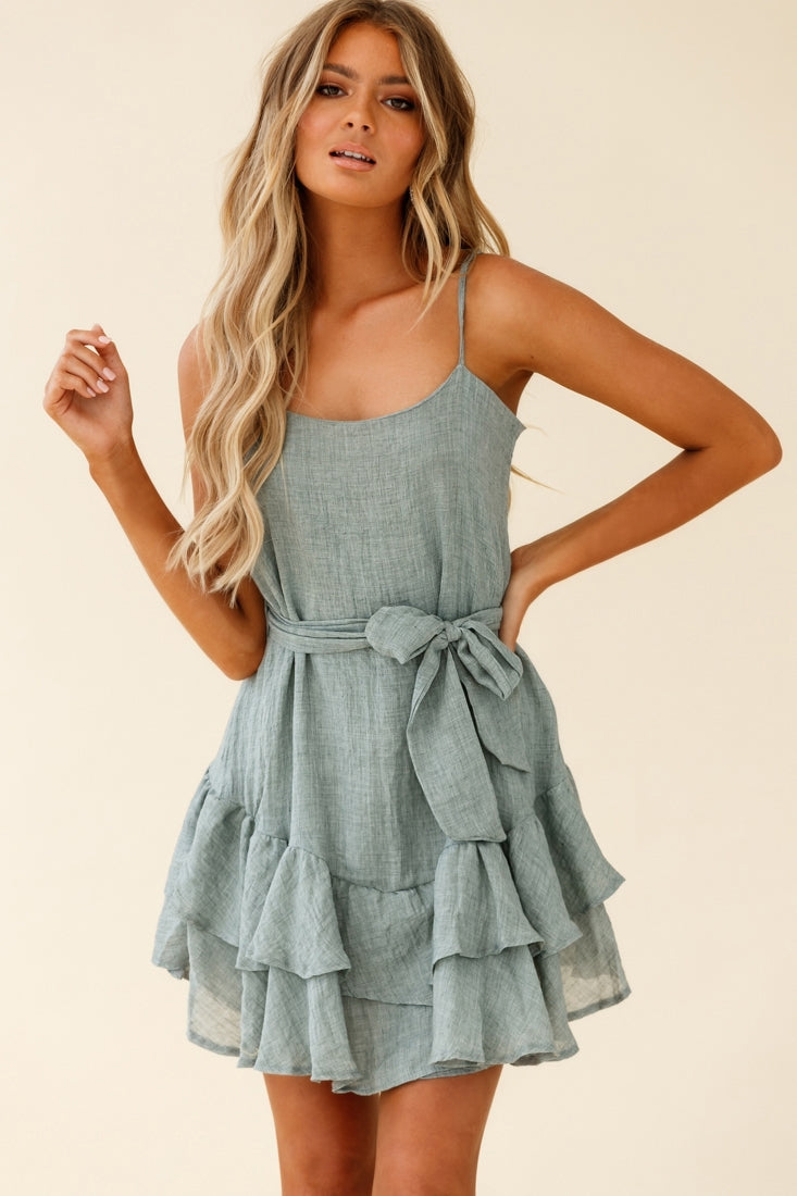 Wilshire Tiered Ruffle Hem Spaghetti Strap Dress Grey by Selfie Leslie