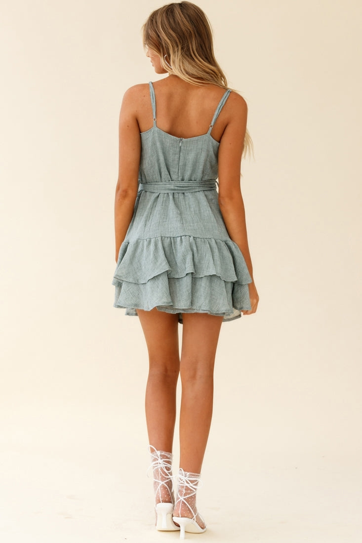 Wilshire Tiered Ruffle Hem Spaghetti Strap Dress Grey by Selfie Leslie