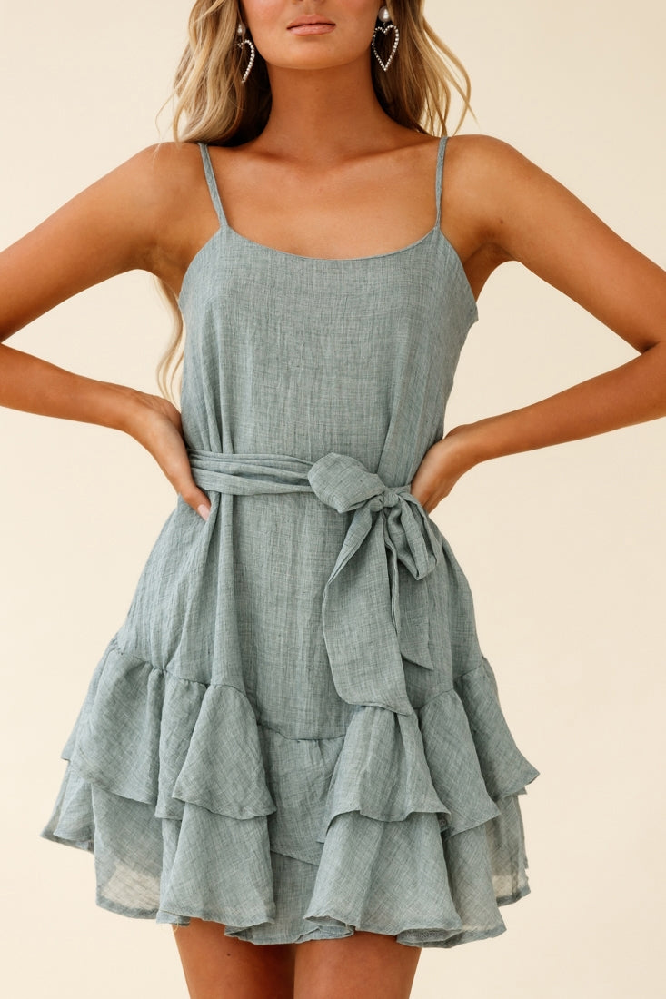 Wilshire Tiered Ruffle Hem Spaghetti Strap Dress Grey by Selfie Leslie