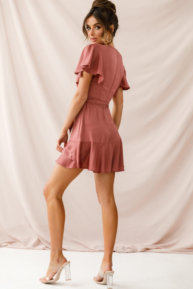 Cami Angel Sleeve Faux Wrap Dress Rose by Selfie Leslie