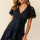 Cami Angel Sleeve Faux Wrap Dress Navy Lace
