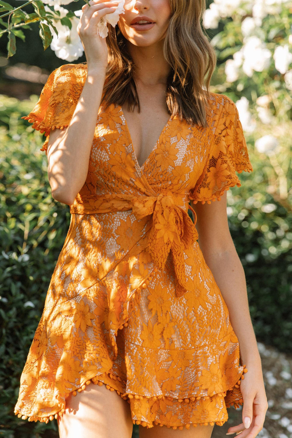 Cami Angel Sleeve Faux Wrap Dress Orange Sunset by Selfie Leslie