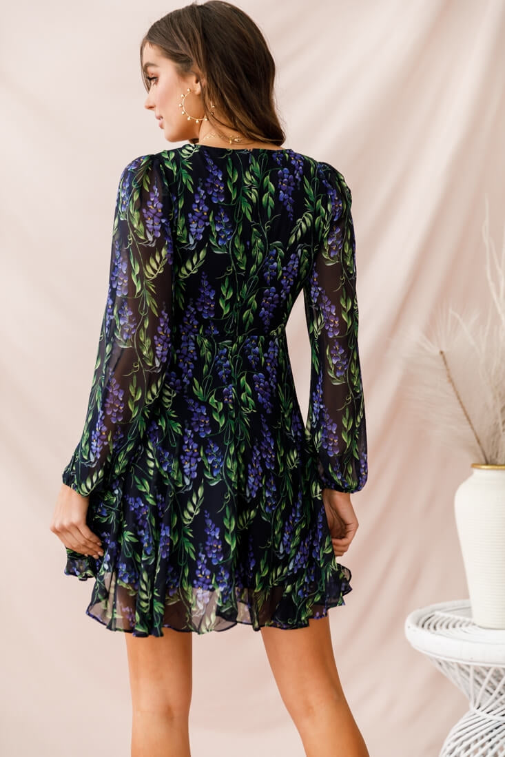 Wisteria Lane Long Sleeve Tea Dress Navy by Selfie Leslie