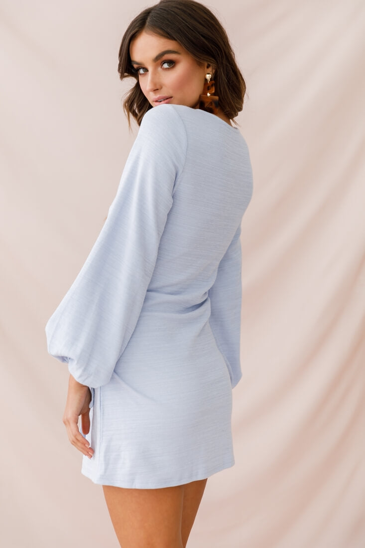 Rapt Waist Tie Bishop Sleeve Knit Dress Steel Blue by Selfie Leslie