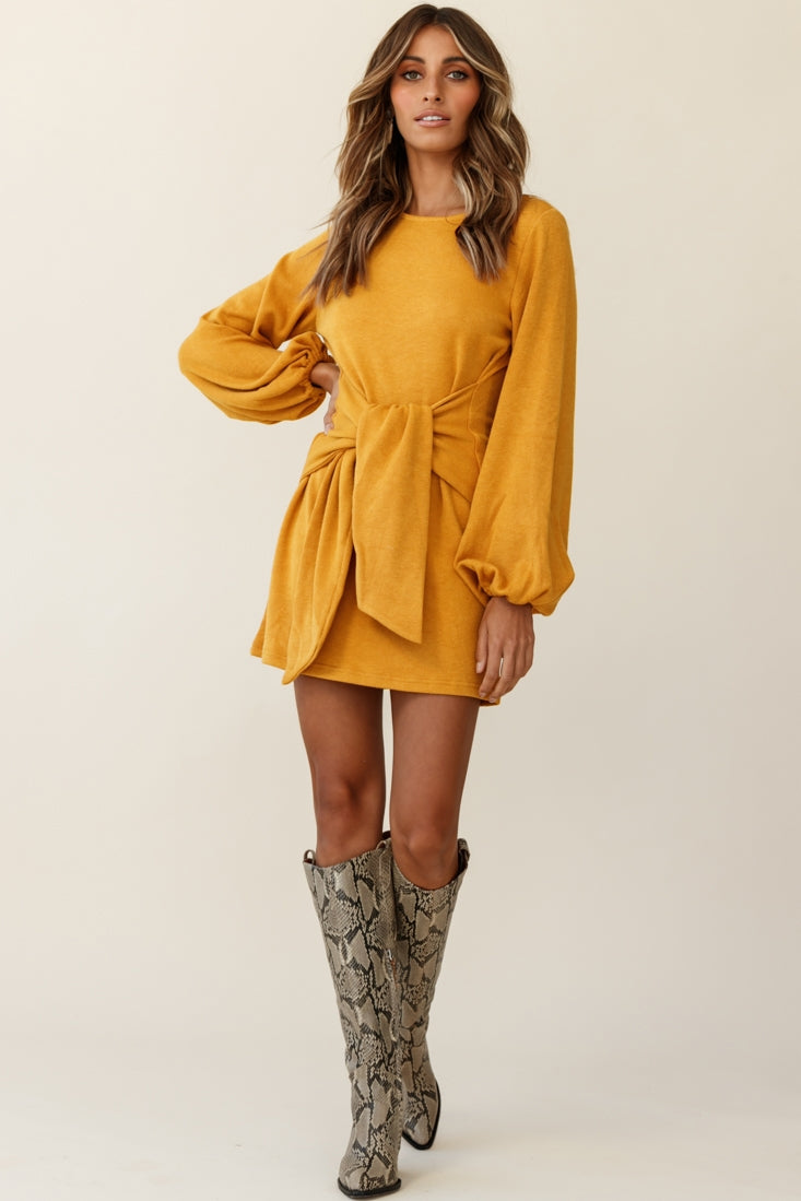 mustard yellow knit dress Reversible Rib Cutout Knit Dress(Lemon Yellow) M / Yellow
