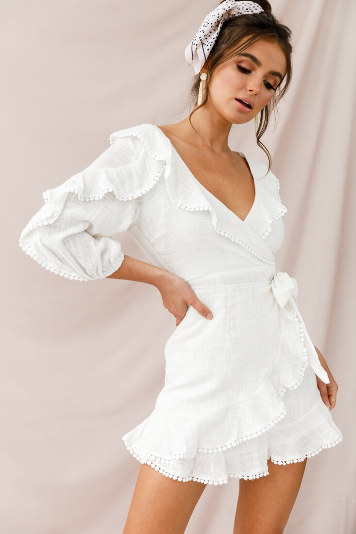 Peta Faux Wrap Ruffle Dress White by Selfie Leslie