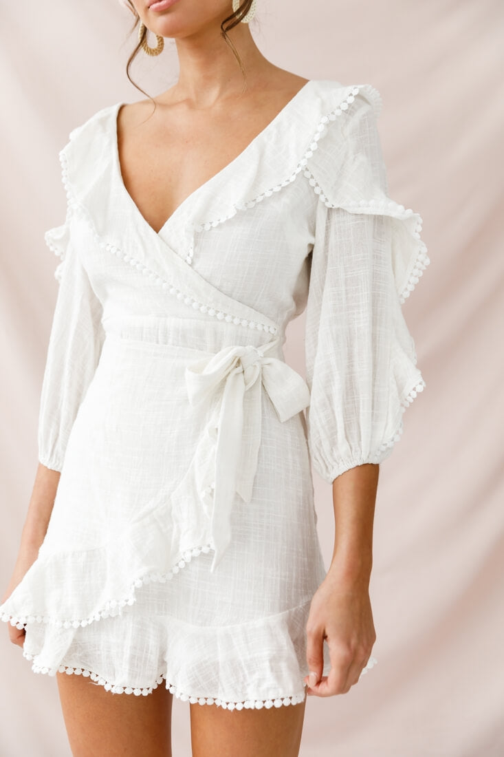 Peta Faux Wrap Ruffle Dress White by Selfie Leslie