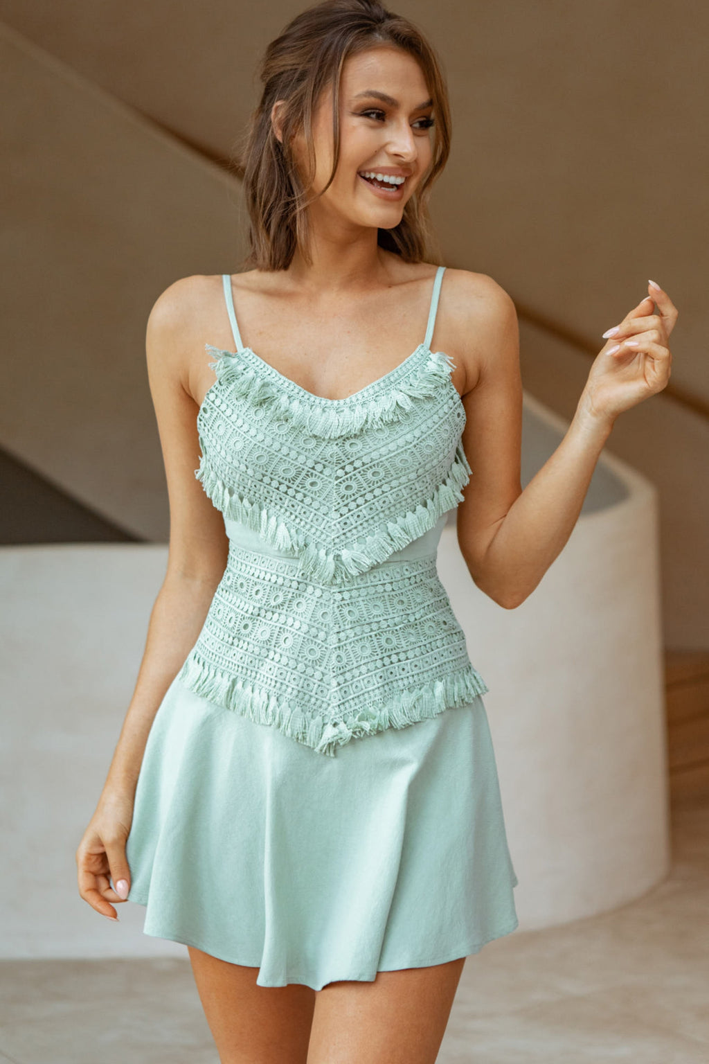 Janey Appliqué A-Line Dress Pistachio by Selfie Leslie